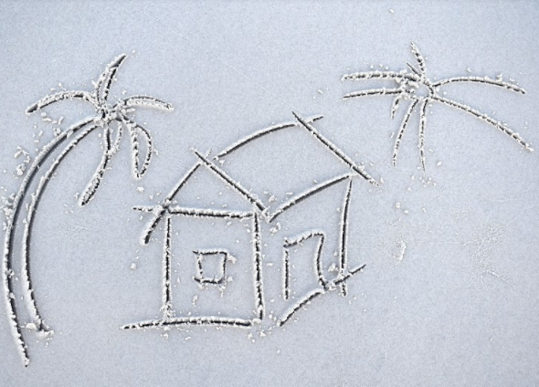a drawing of a house by the beach